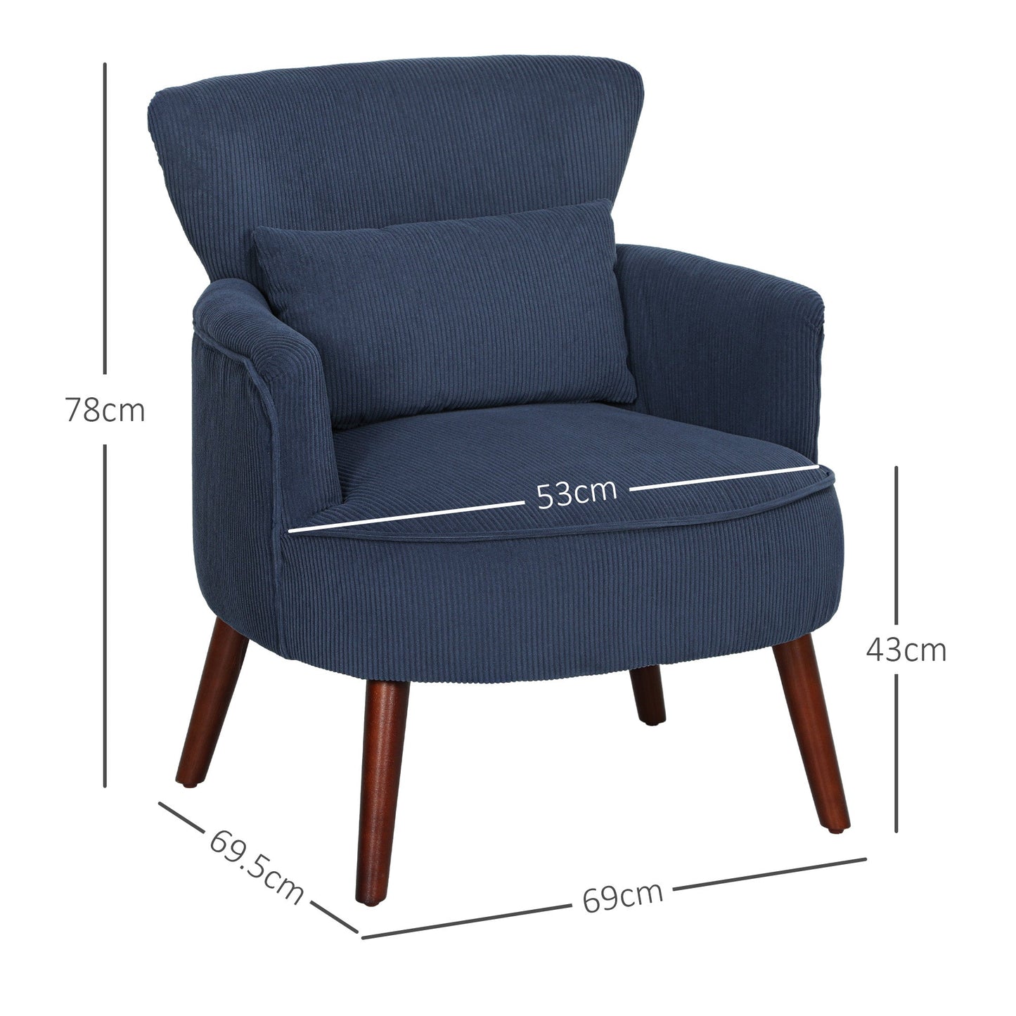 HOMCOM Corduroy Retro Accent Chair - Niebieski