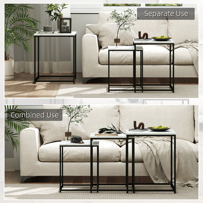HOMCOM Three Nest of Tables, Marble Effect Finish