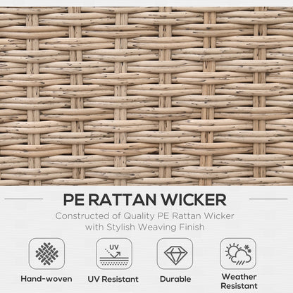 Outsunny 4 Pieces Rattan Garden Furniture Set, Garden Corner Sofa with Side Trays, Wicker Conservatory Furniture Set with Loveseats, Slatted Plastic Top Coffee Table and Cushions, Beige