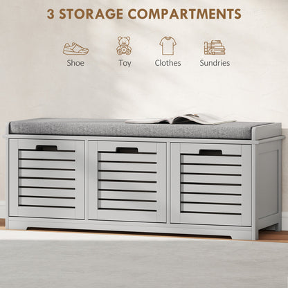 HOMCOM 3-Drawer Shoe Storage Bench - Grey