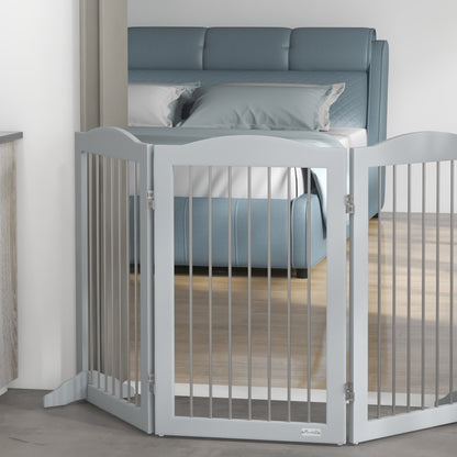 PawHut Foldable Dog Gate, Freestanding Pet Gate, with Two Support Feet, for Staircases, Hallways, Doorways - Grey