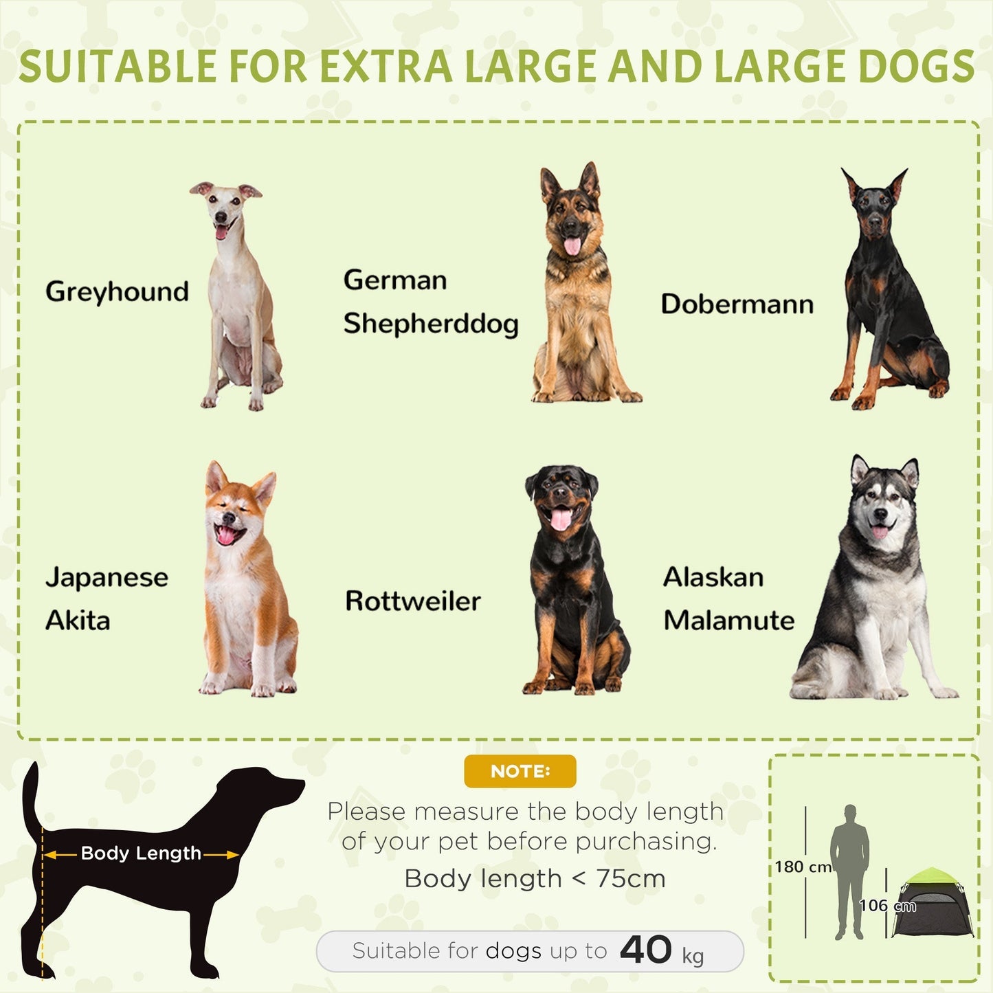 PawHut Foldable Dog Cat Tent with Water-Resistant Oxford, Carry Bag for Extra Large Dog, Green