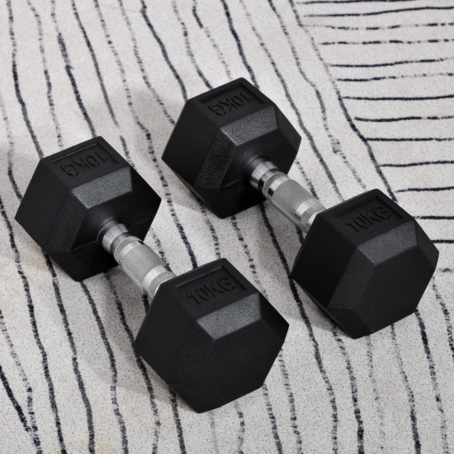 2 x 10KG Hex Dumbbells Set Rubber Dumbbells Weight Lifting Equipment Fitness Home Gym