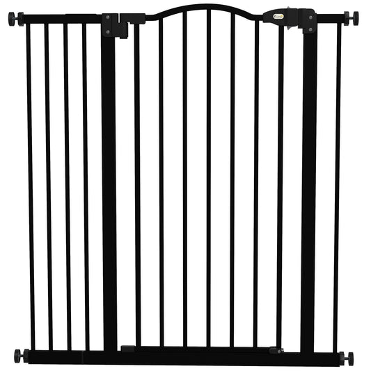 PawHut Pressure Fit Dog Stair Gate Bez wiercenia Bramka bezpieczeństwa z automatycznym zamykaniem do drzwi, korytarzy, regulowana, 74-94 cm, wysokość 94 cm, czarna