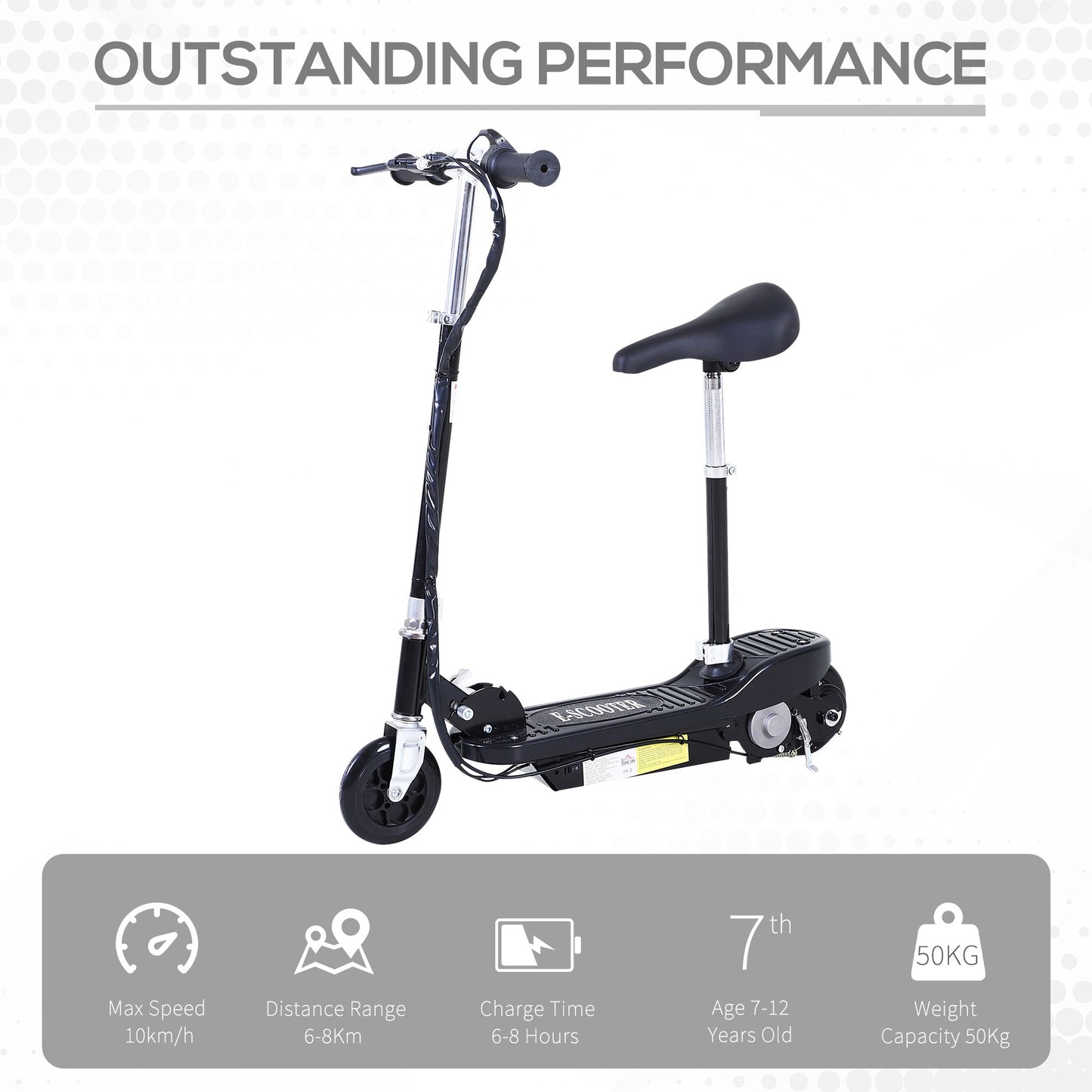 HOMCOM Outdoor Ride On Powered Scooter Sporting Toy 120W Motor Bike 2 x 12V Battery - Black