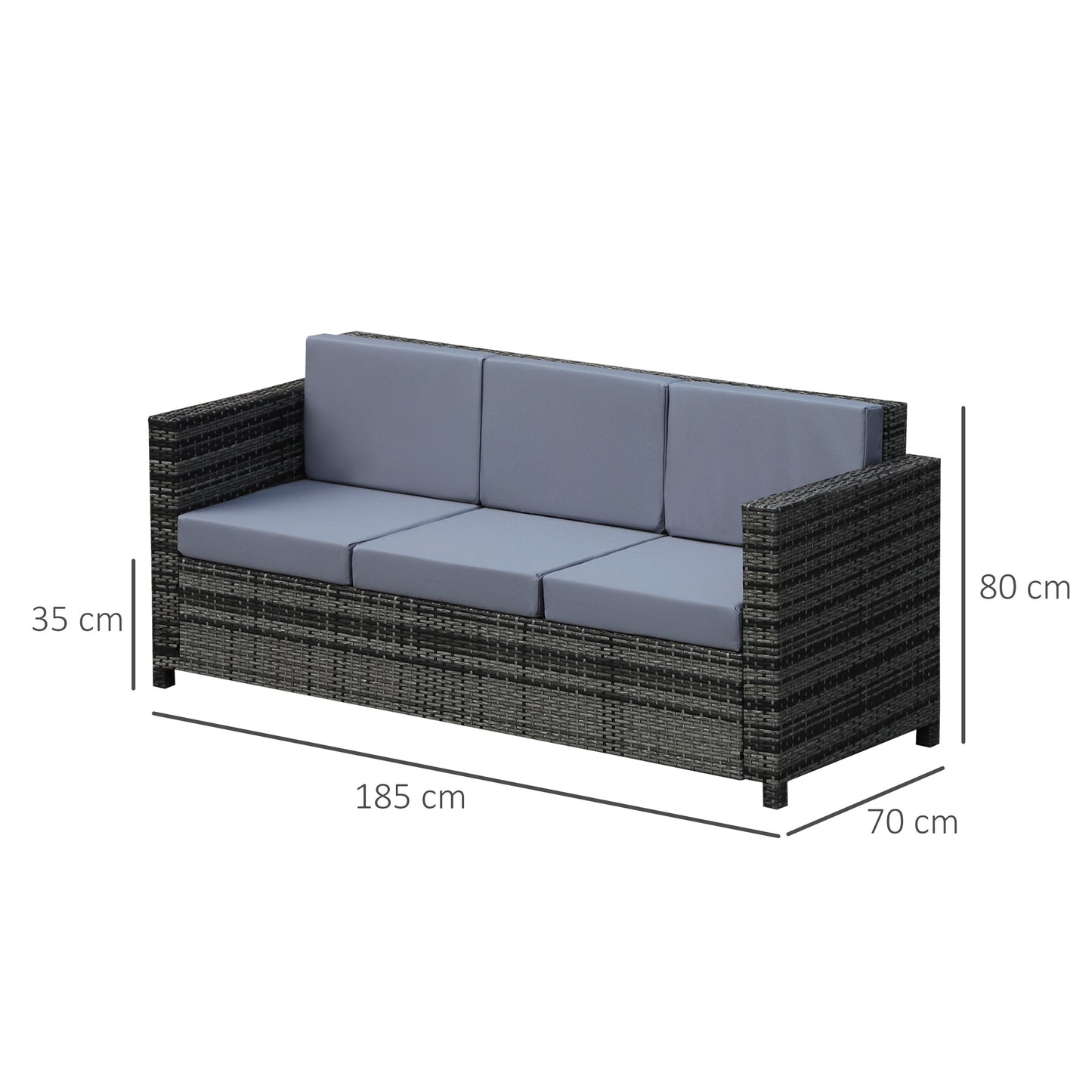 Outsunny 3-osobowa sofa ogrodowa All Weather, sofa ogrodowa rattanowa z poduszkami i ramą Mental, szara