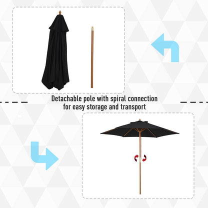 Outsunny 2.5m Wood Garden Parasol Sun Shade Patio Outdoor Wooden Umbrella Canopy Black