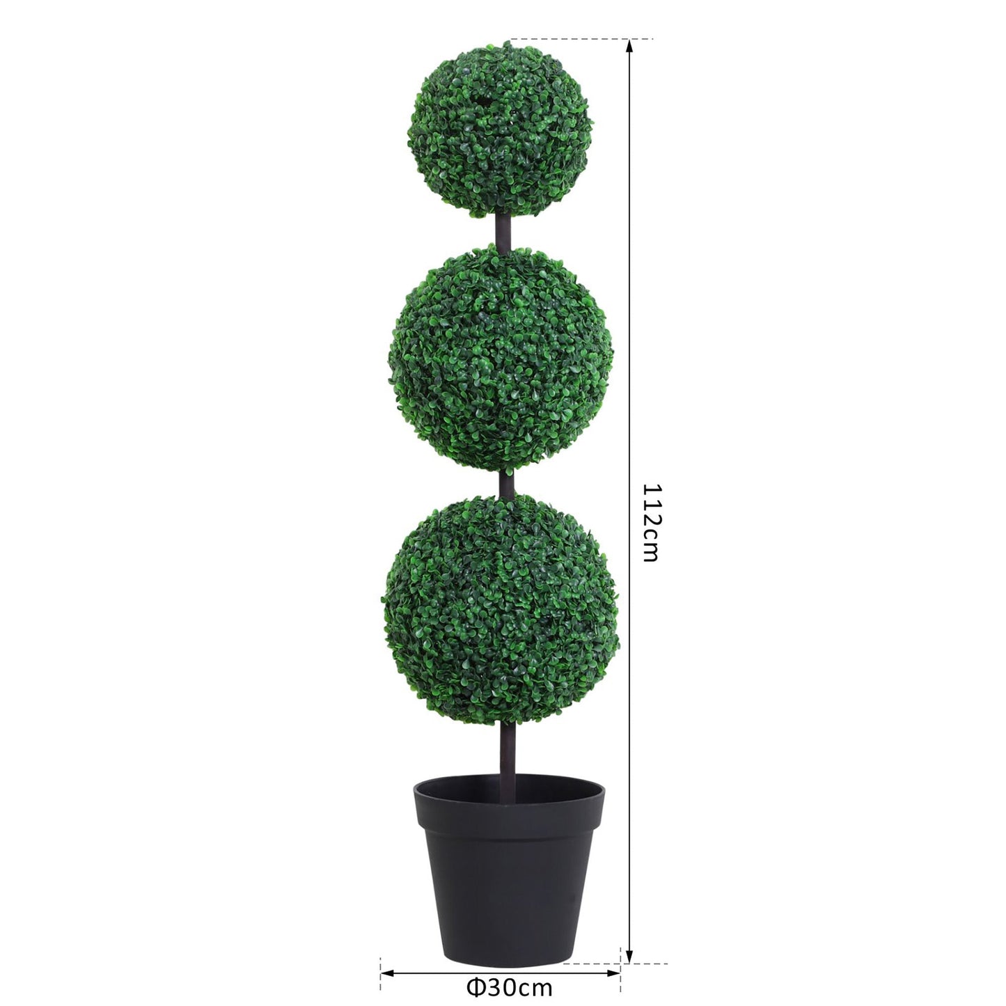 Outsunny Set of 2 Artificial Boxwood Ball Topiary Trees Potted Decorative Plant Outdoor and Indoor DŽcor (112cm)