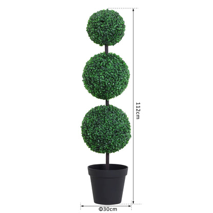Outsunny Set of 2 Artificial Boxwood Ball Topiary Trees Potted Decorative Plant Outdoor and Indoor DŽcor (112cm)