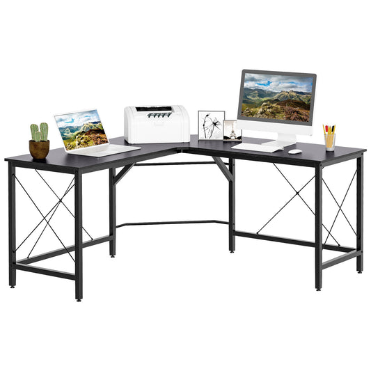 HOMCOM Biurko narożne w kształcie litery L, biurko komputerowe do domowego biura, stanowisko pracy oszczędzające miejsce, łatwe w montażu, 150 x 150 x 76 cm, czarne