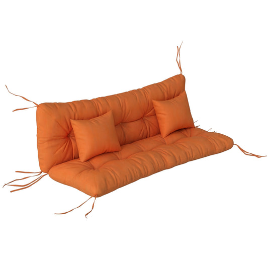 Outsunny Outdoor Seat Cushions Back Cushion with 2 Pillows, Water Repellent Seat Pads for 3-Seater Chair, Orange