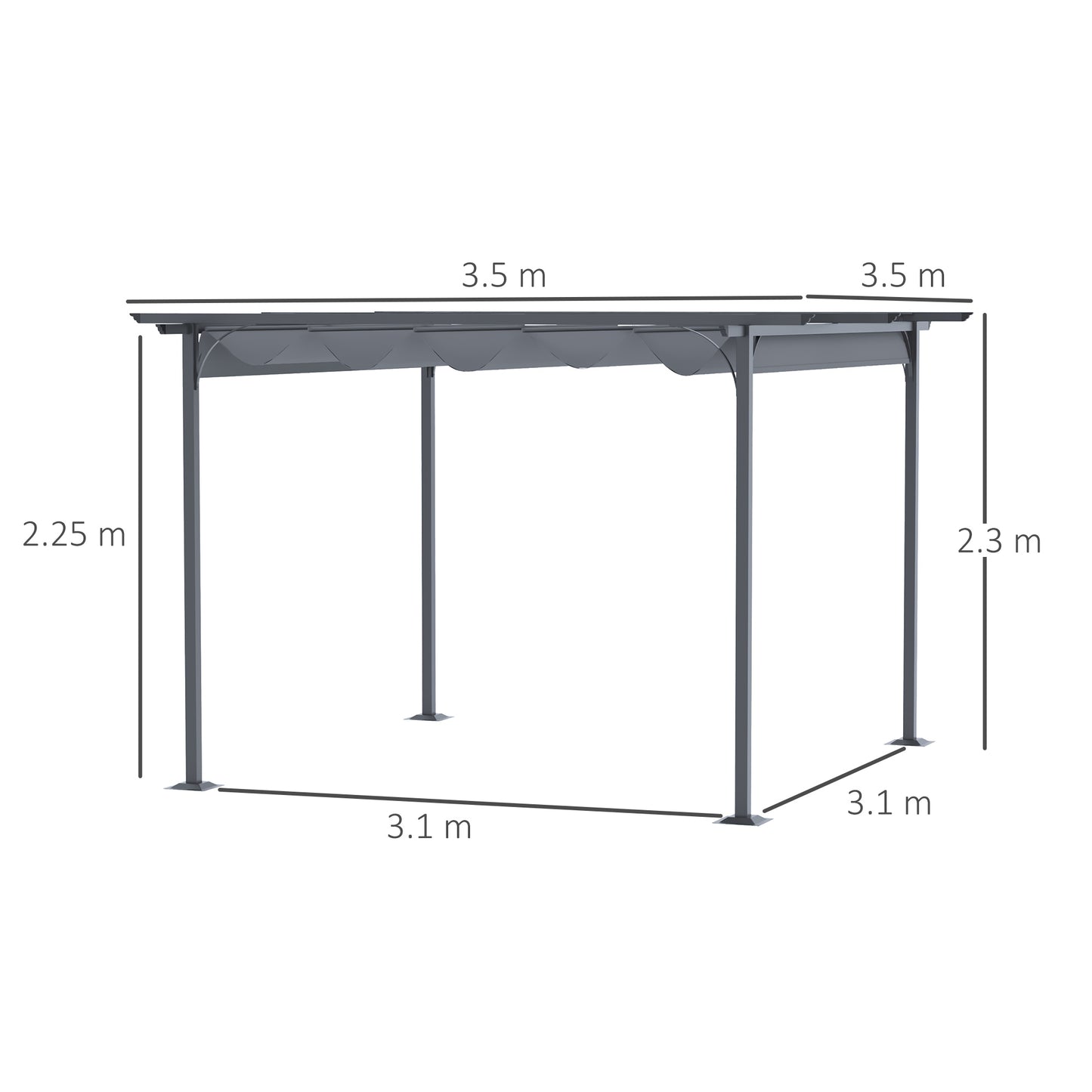 Outsunny 3.5MX 3.5M Metalowa pergola, markiza, altana, rozkładany baldachim, zewnętrzny ogród, osłona przeciwsłoneczna, namiot, impreza, grill, szary