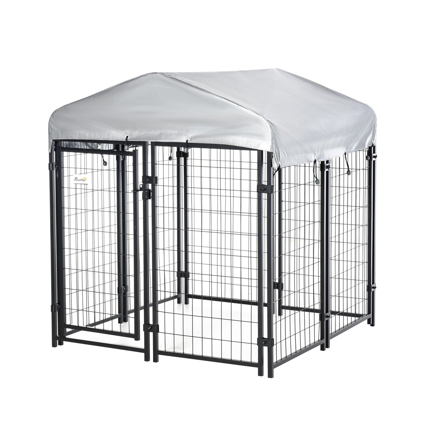 PawHut Outdoor Dog Kennel, Metal Playpen Fence Dog Run with UV-Resistant Canopy and Locks, for Small and Medium Dogs, 120 x 120 x 138cm