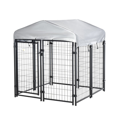 PawHut Outdoor Dog Kennel, Dog Run with UV-Resistant Canopy & Lockable Design, Metal Playpen Fence for Small and Medium Dogs, 120 x 120 x 138 cm