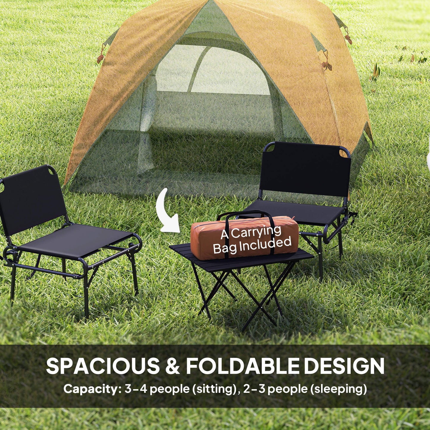 Outsunny 3-4 Person Camping Tent, Easy Set Up Waterproof Dome Tent with Sewn-in Groundsheet, Mesh Windows, Pocket and Hook for Camping, Hiking, Backpacking, Orange and Grey
