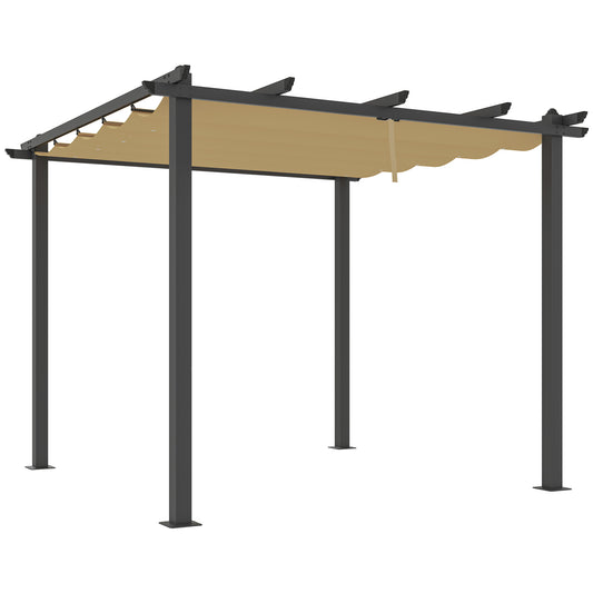 Pergola aluminiowa Outsunny 3 x 3 m z rozsuwanym dachem w kolorze khaki
