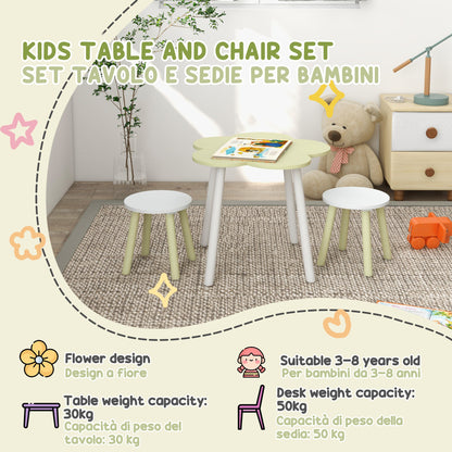 ZONEKIZ 3 Piece Kids Table and Chair Set, Flower-Design Children Furniture Set, for Bedrooms, Nurseries, Playrooms - Yellow