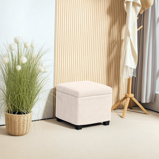 HOMCOM Storage Ottoman Bench, Corduroy Footstool with Removable Lid and Legs, 40cm Storage Chest Box for Living Room, Bedroom, Hallway, Beige