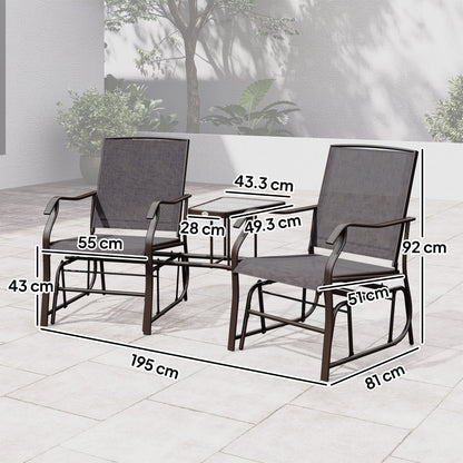 Outsunny Gliding Jack and Jill Seat, with Glass-Top Table - Brown/Grey