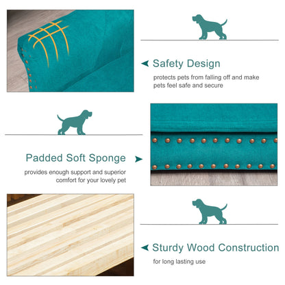 PawHut Pet Sofa Soft Dog Bed Couch with Removable Sponge Cushion Waterproof Cover Wooden Frame, Puppy Kitten Lounge For Small Dog Cat, Green, 70x45x30 cm for Kitten, Green