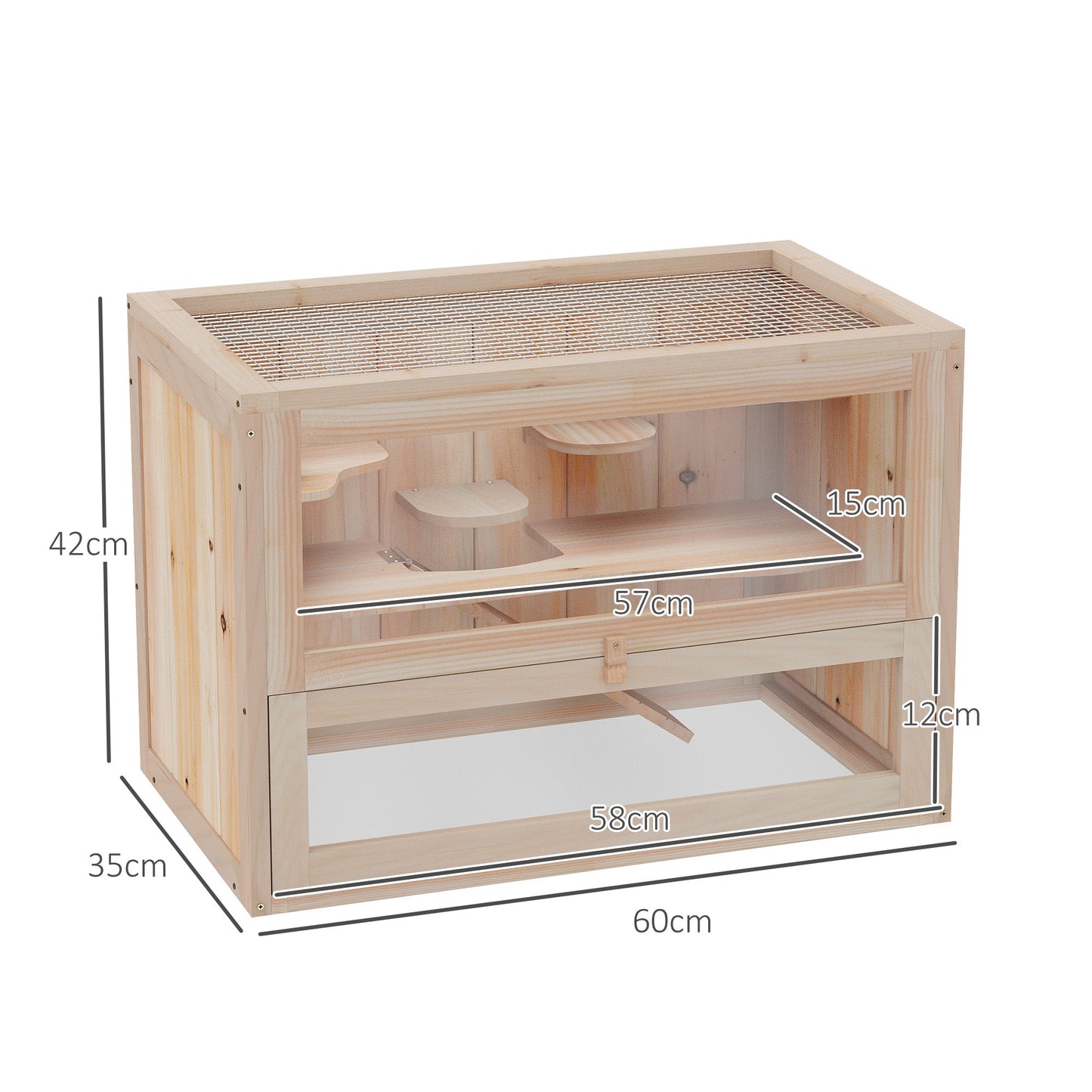 PawHut Wooden Hamster Cage Mouse Mice Rodent Small Animals Hutch Exercise Play House 60 x 35 x 42cm