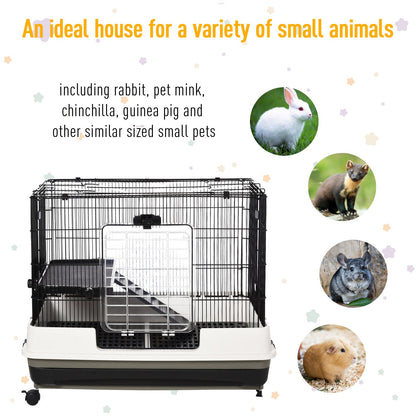 PawHut Small Animal Guinea Pigs Hutches Steel Wire Rabbit Cage Pet Play House W/ Waste Tray Black