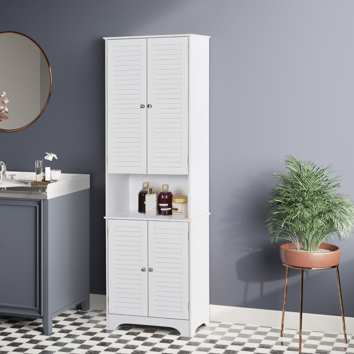 Retro Style Freestanding 6-Tier Bathroom Storage Cabinet White