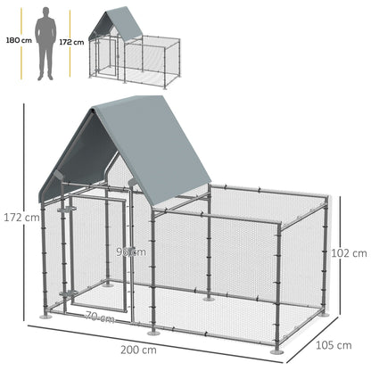 PawHut Walk In Chicken Run, Large Galvanized Chicken Coop, Hen Poultry House Cage, Rabbit Hutch Metal Enclosure with Water-Resist Cover for Outdoor Backyard Farm, 200 x 105 x 172cm Cover, 2 1 1.7m