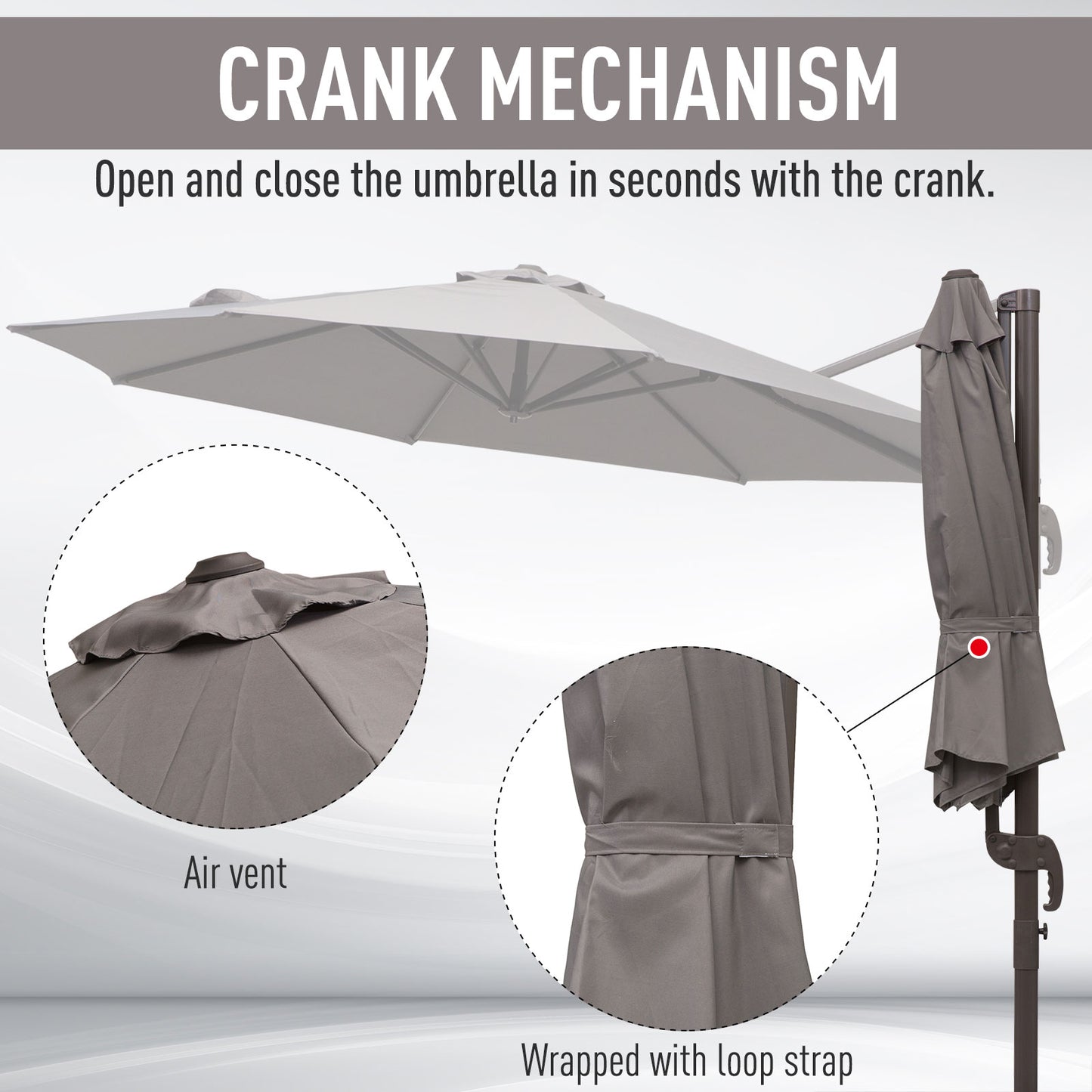Outsunny 3m Cantilever Aluminium Frame Outdoor Garden Parasol Szary