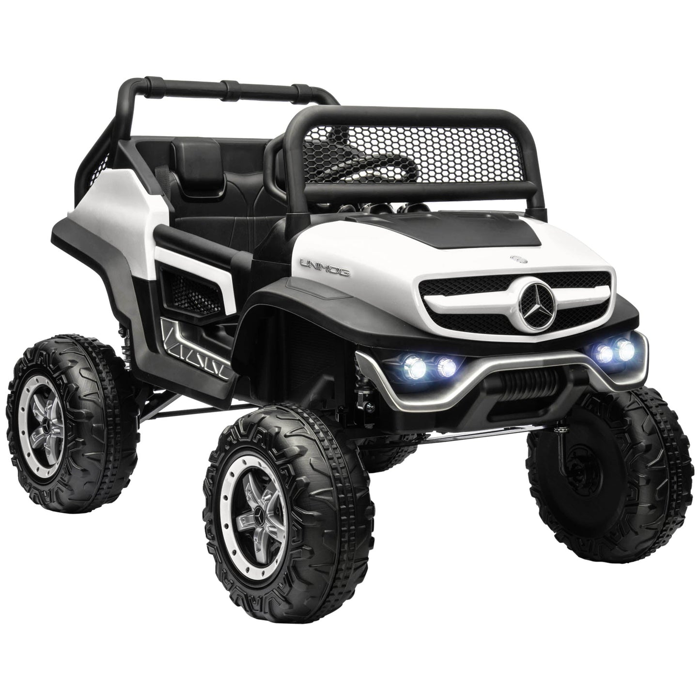 HOMCOM 12V Licensed Mercedes-Benz Unimog, Kids Electric Ride on Car, with Remote Control, Horn, Light, MP3 - White