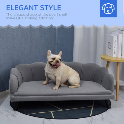 PawHut Dog Sofa for Medium Large Dogs, Shell Shaped Pet Couch Bed with Legs Cushion Washable Cover, Grey