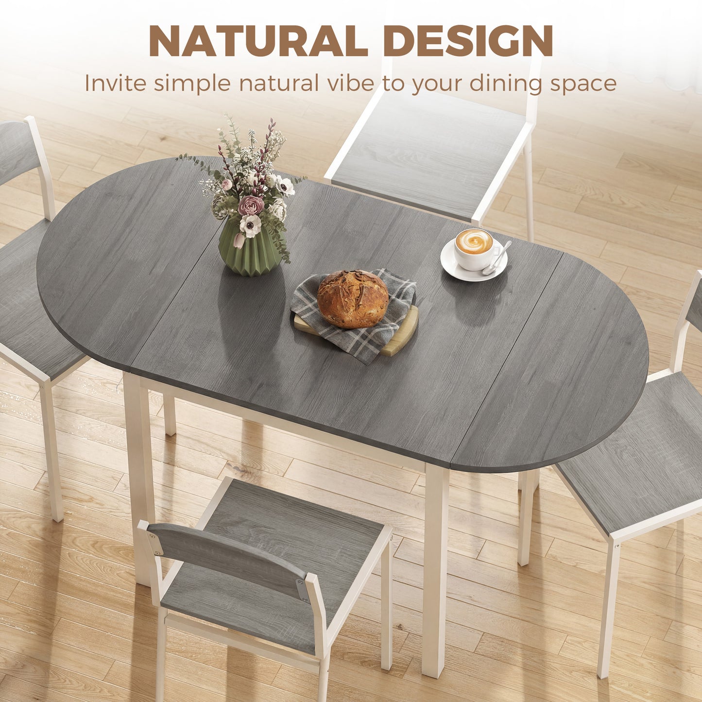 HOMCOM 4-6 Person Wooden Drop-Leaf Table - Grey