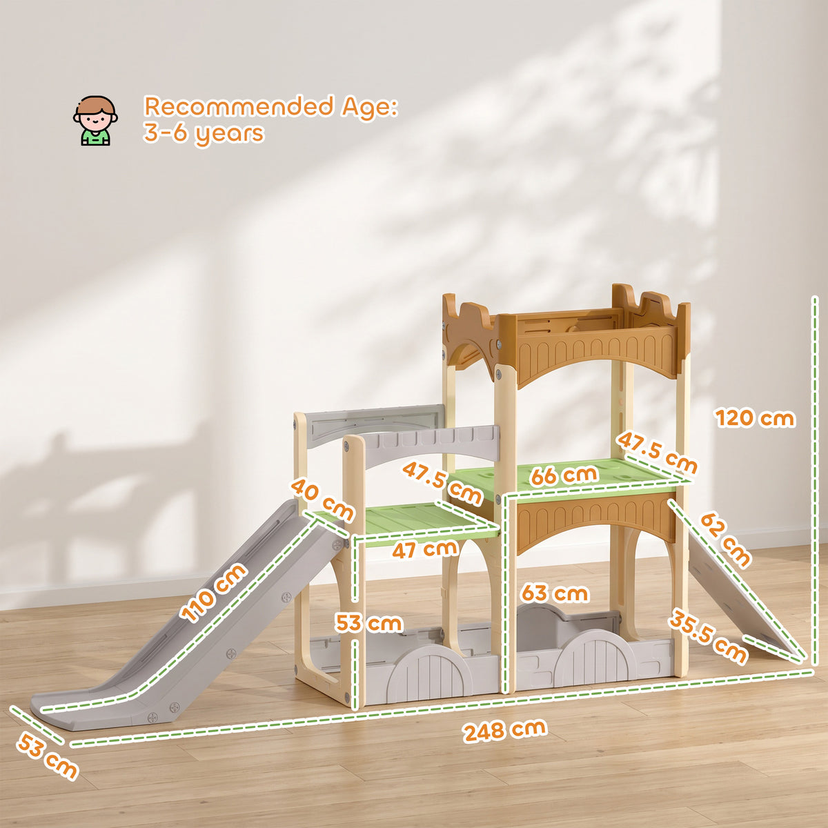 AIYAPLAY 5 in 1 Kids Indoor Playset Toddler Slide with Climbing Wall Storage Space Dual Platforms Indoor Playground for 3-6 Years