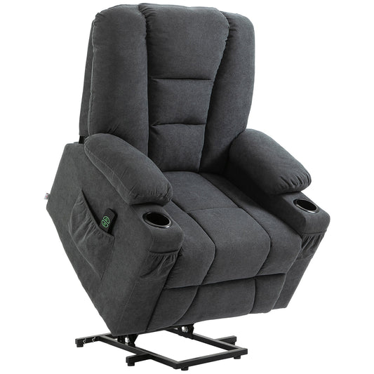 HOMCOM Electric Riser Recliner Armchair√Ø¬º≈í Oversized Chair with Cup Holder & Side Pockets for Elderly in Living Room, Charcoal Grey