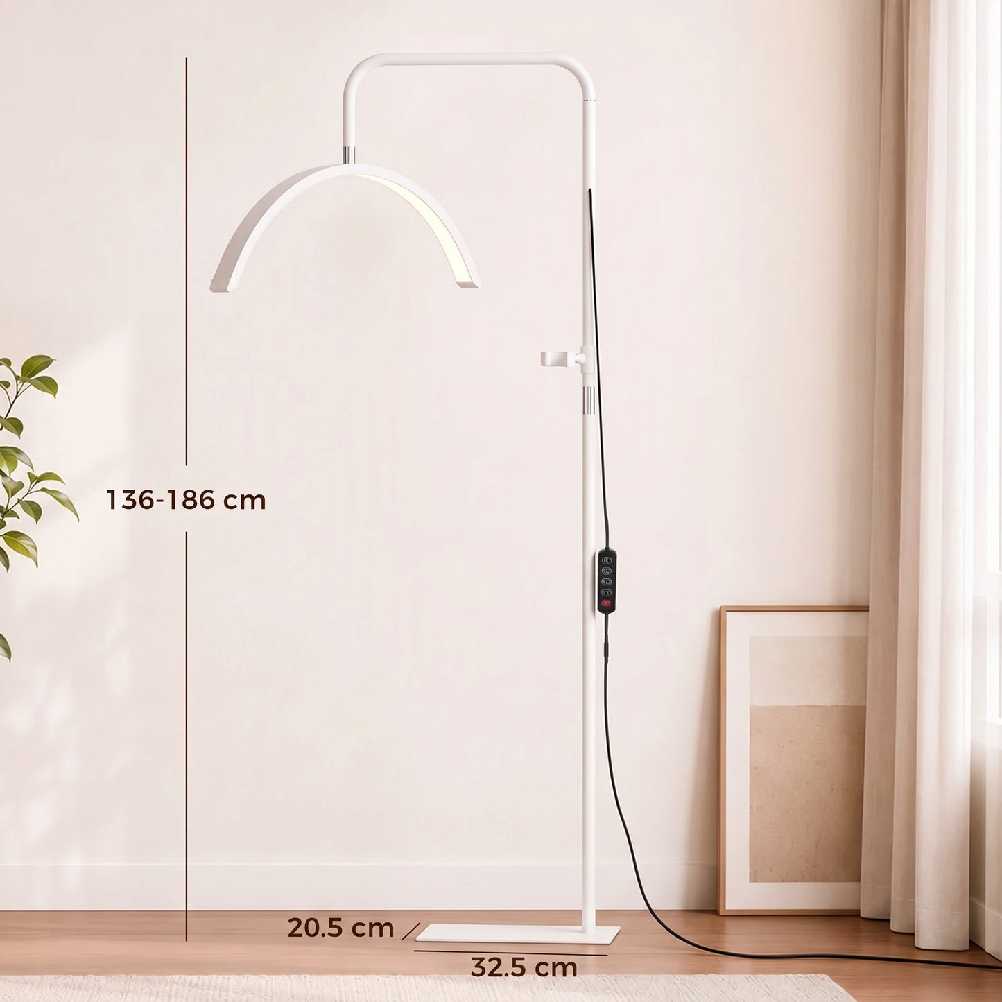 HOMCOM Half Moon Lash Light, 350° Rotatable Head, 7 Colours, Dimmable Beauty Floor Lamp, White