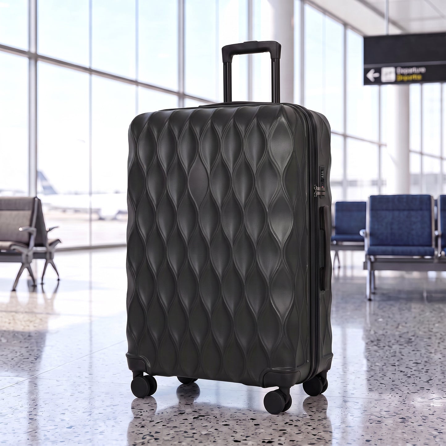 HOMCOM 30Inch 77cm Suitcase, ABS Hard Shell Checked Luggage with TSA Lock, Spinner Wheels, Telescopic Handle, Black