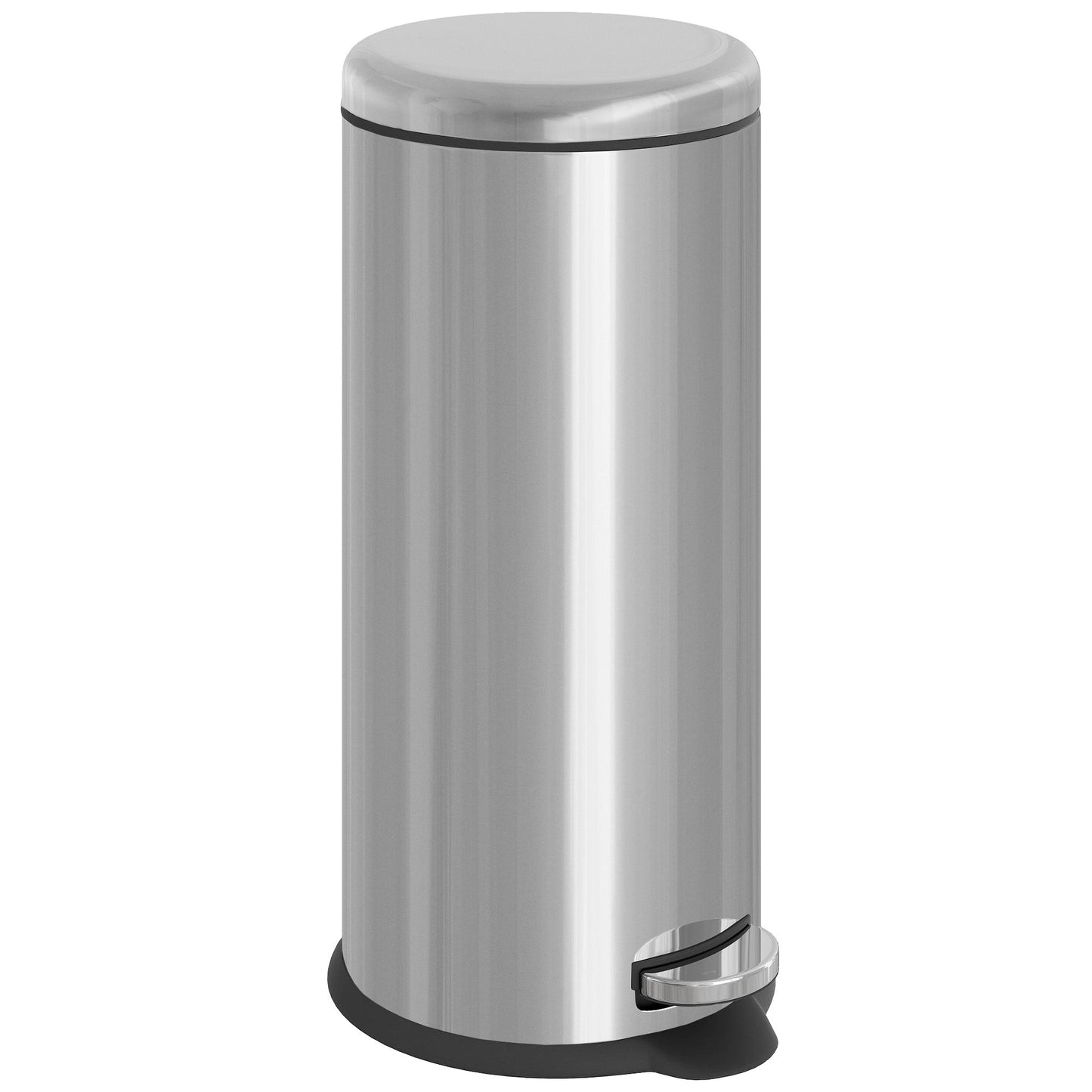 HOMCOM Kosz na śmieci ze stali nierdzewnej z pedałem, metalowa pokrywa, 30 l, srebrna