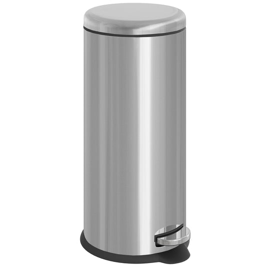 HOMCOM Kosz na śmieci ze stali nierdzewnej z pedałem, metalowa pokrywa, 30 l, srebrna