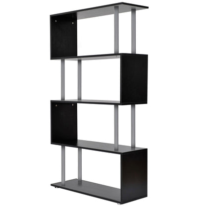 Wooden S Shape Bookcase Bookshelf Dividers Storage Display Unit Black