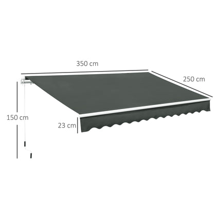 Outsunny 3,5M x 2,5M Markiza ręczna zwijana, osłona przeciwsłoneczna do ogrodu i na patio