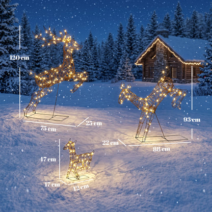 Outsunny 3-Piece Light Up Deer Family Set of 3, Lighted Reindeer Christmas Decorations Outdoor with 200 LED Lights, Brown
