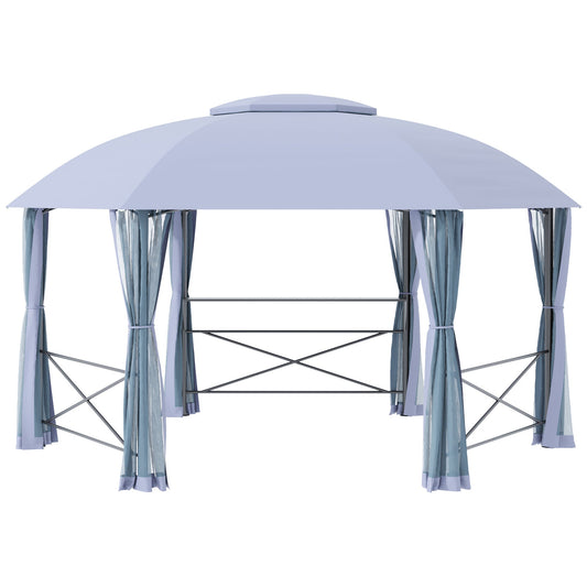 Outsunny 4 x 4.7(m) Patio Metal Gazebo Canopy, Hexagon Shape Garden Tent Sun Shade, Outdoor Shelter with 2 Tier Roof, Netting, Steel Frame, Grey