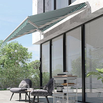 3m x 2.5m Garden Patio Manual Awning Canopy Sun Shade Shelter with Winding Handle Retractable - Green/White