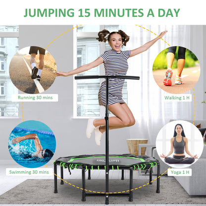 HOMCOM 48" Octagonal Mini Fitness Rebounder Trampoline Indoor Outdoor Foldable Mini Jumper with Adjustable Handle, Green