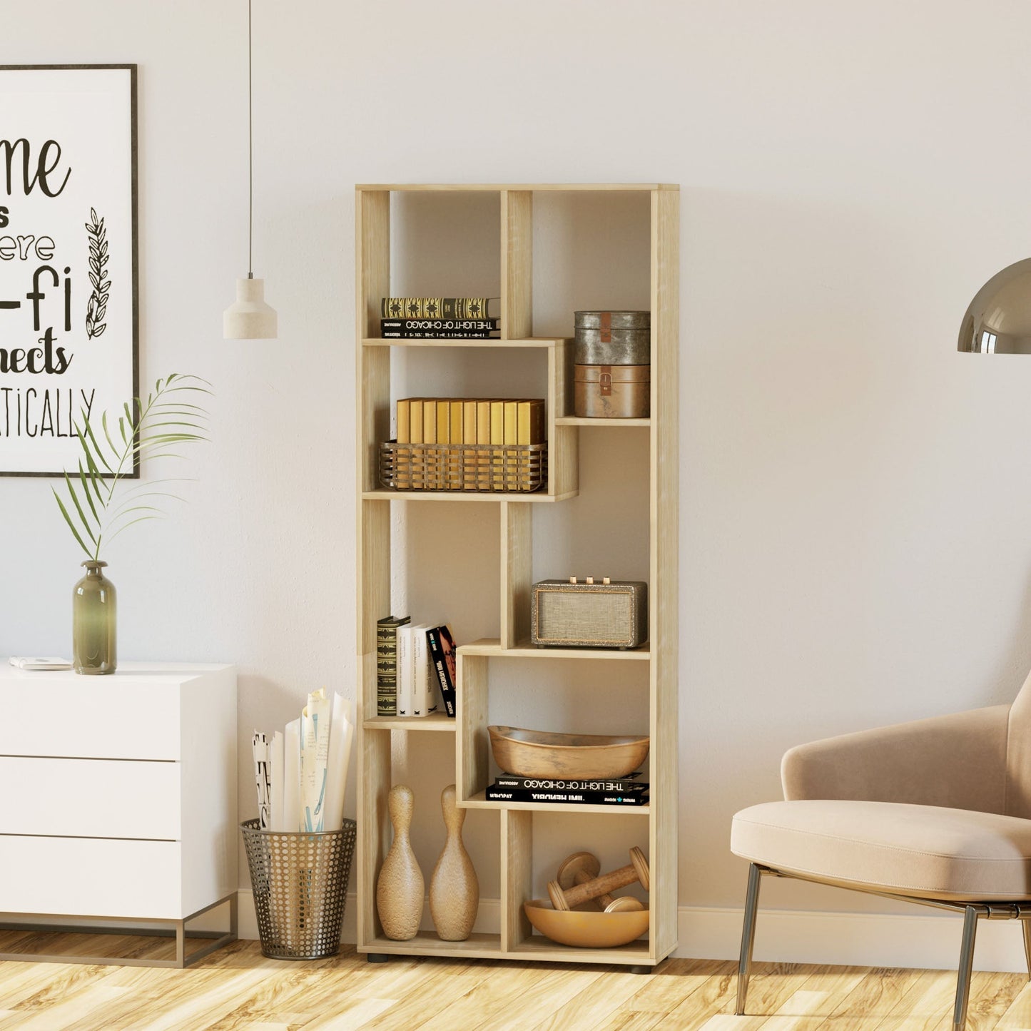 HOMCOM 8-Cube Bookcase, Tall Display Shelf, Standing Storage Rack for Study Room, Living Room, 70 x 24 x 178cm, Natural
