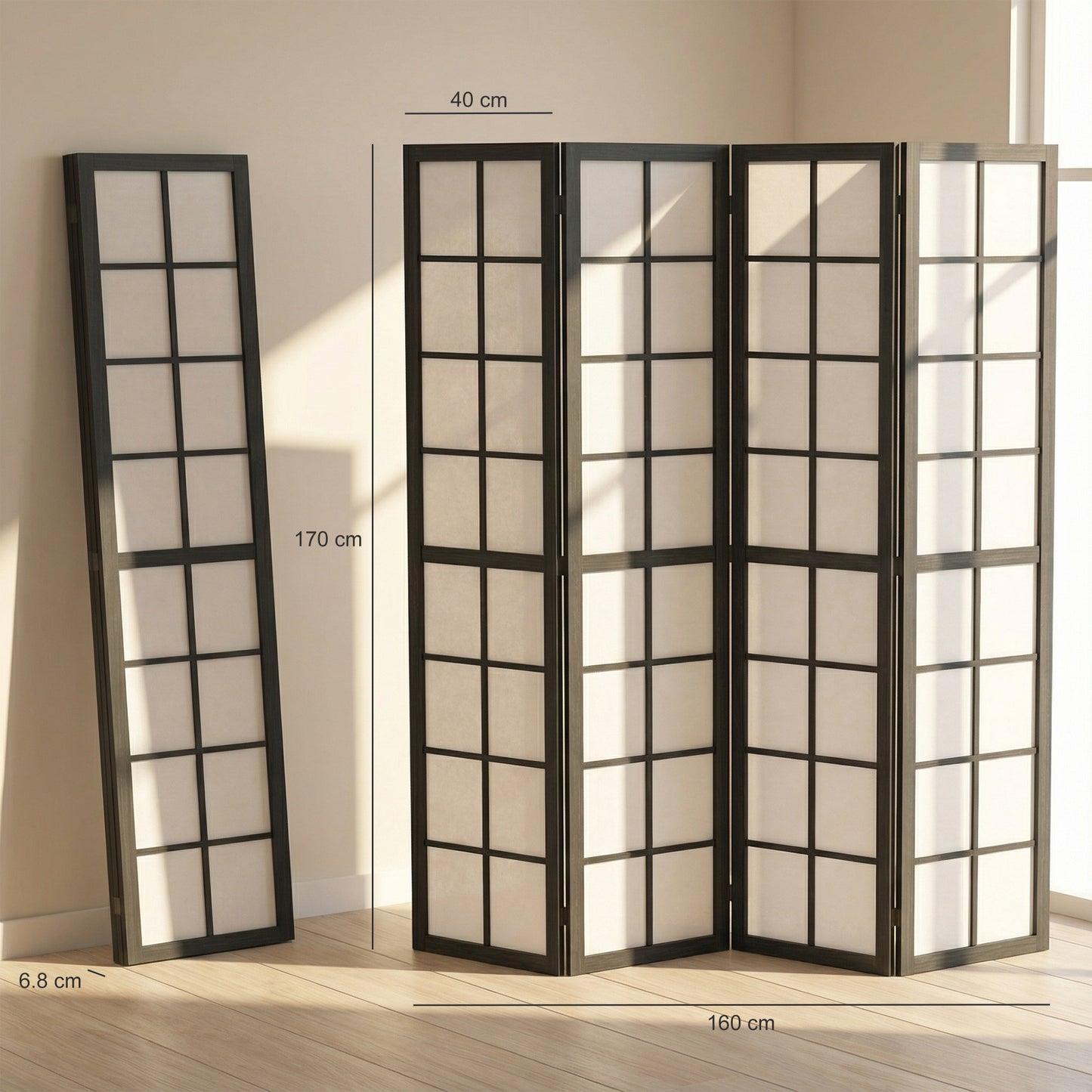 HOMCOM 4 Panel Folding Room Divider, Freestanding Room Separator, Indoor Privacy Screen for Living Room, Bedroom, Black