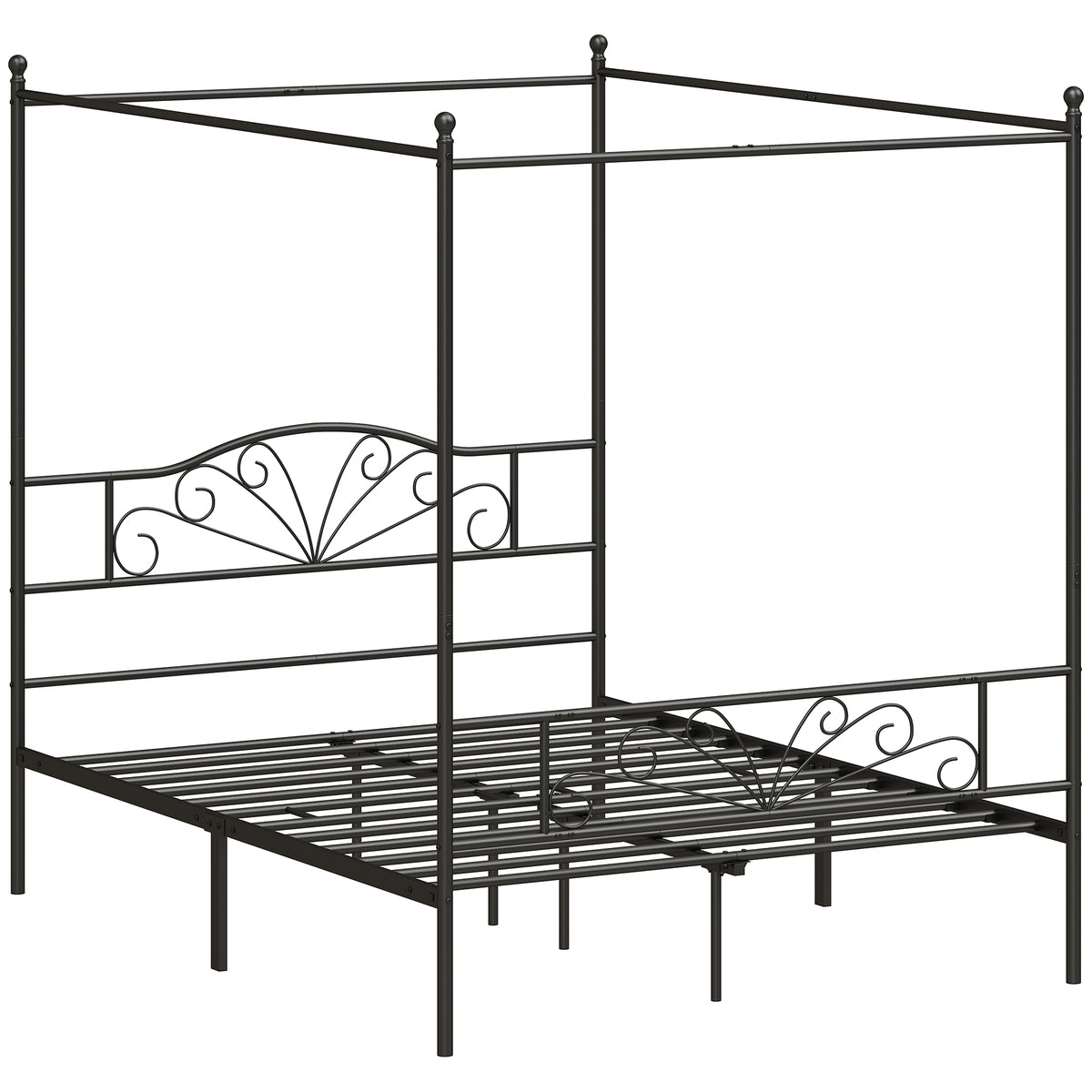 HOMCOM Canopy Bed Frame King Size, Metal Platform Bed Frame with Headboard and Footboard, Underbed Storage, Black