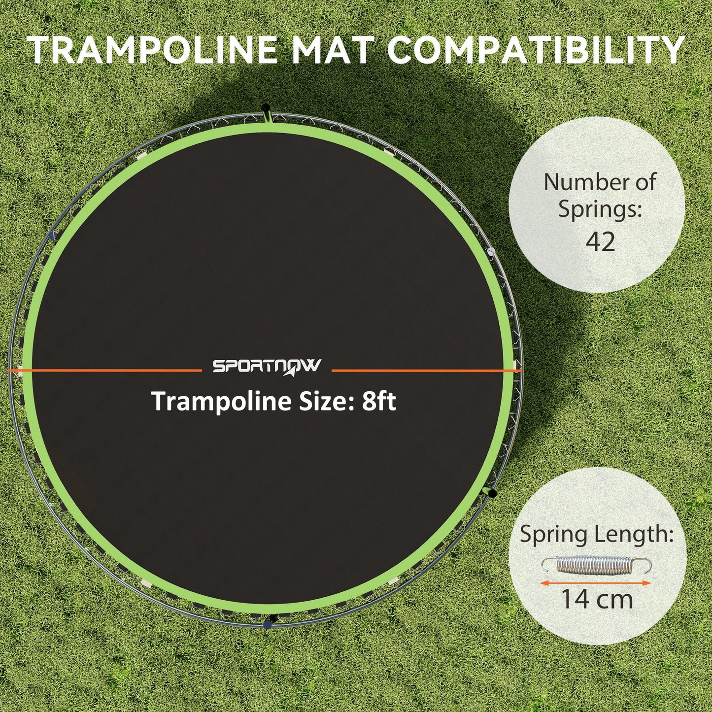 Mata zamienna do trampoliny SPORTNOW z narzędziem do naciągania sprężyn, 42 haki V, do trampoliny 8 stóp ze sprężynami 14 cm, kolor zielony