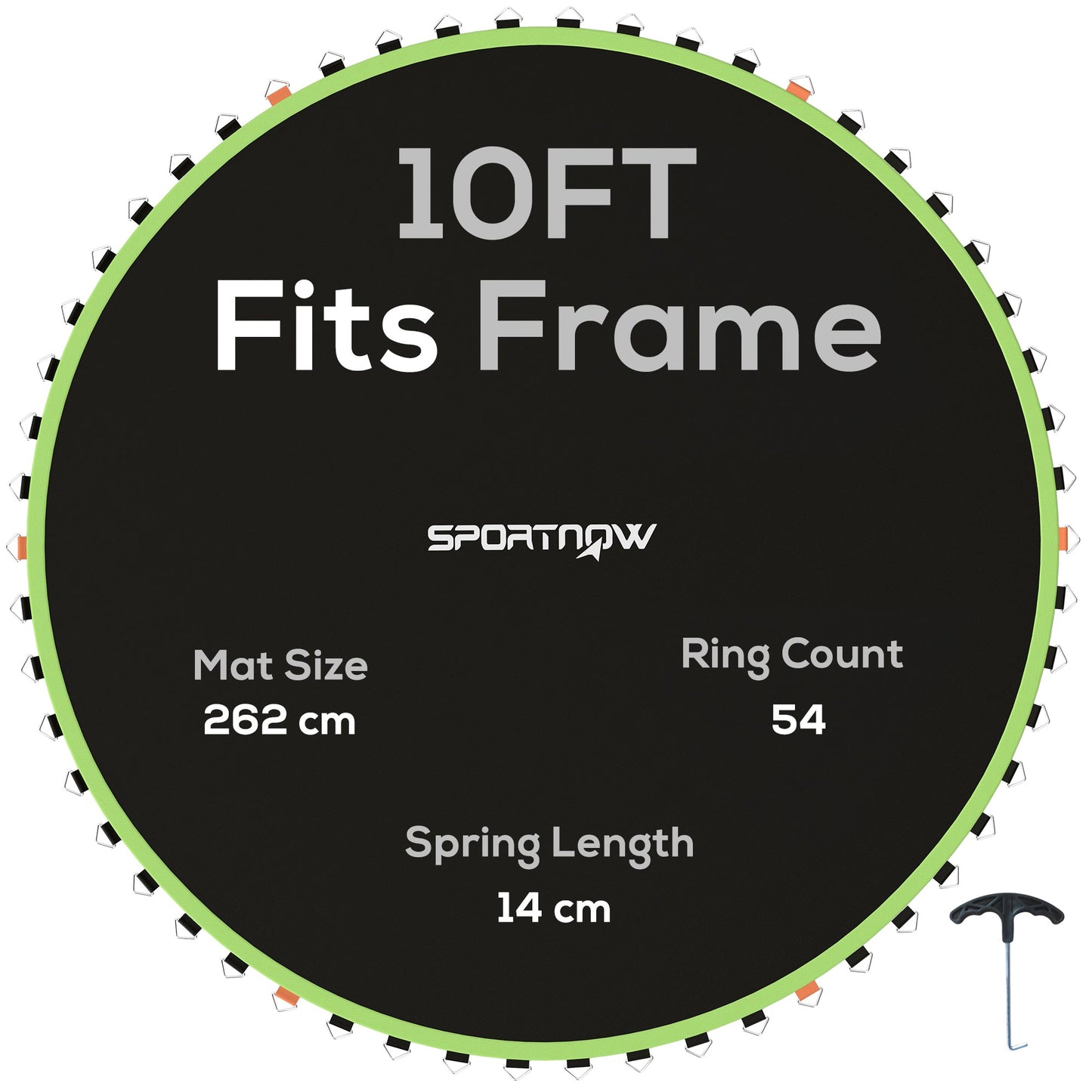 SPORTNOW Trampoline Replacement Mat with Spring Pull Tool, 54 V-Hooks, for 10ft Trampoline using 14cm Springs, Green