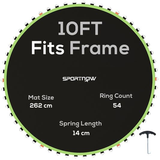 SPORTNOW Trampoline Replacement Mat with Spring Pull Tool, 54 V-Hooks, for 10ft Trampoline using 14cm Springs, Green